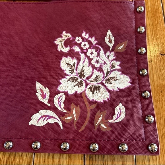 White House Black Market Port Wine Floral 
Studded Clutch Purse Bag Wristlet - Picture 2 of 7